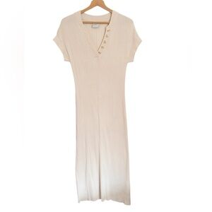 Varley Aria Knit Ribbed White Cap Cream Midi Dress size S